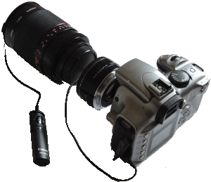 Canon EOS 300D camera with x2 converter, 500mm mirror lens & remote trigger